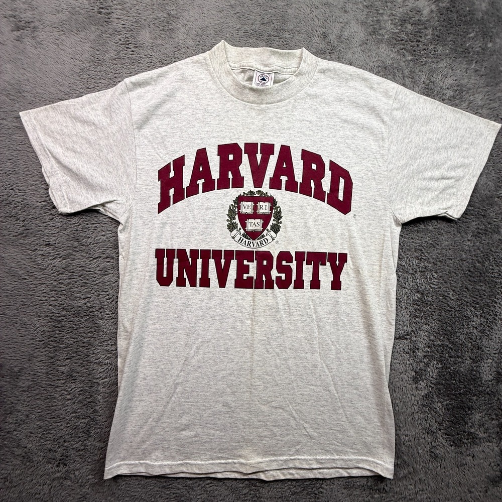 Vintage 90s Harvard University Crew Neck Tee Shirt Gray Mens M Delta Tag